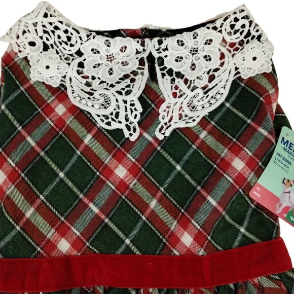 Merry Makings Dog Large Pet Cute Green and Red Tartan Plaid Holiday Dress - Picture 4 of 7